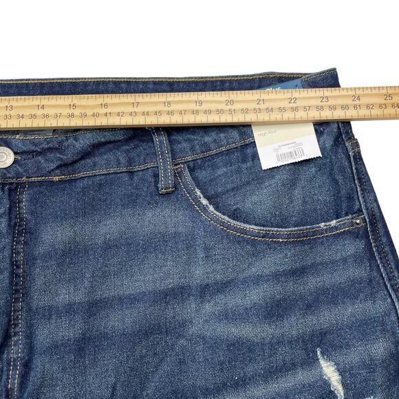 Terra & Sky Size 24W High Rise Dark Wash Frayed Hem Side Slit Denim Jean Shorts - Picture 8 of 10